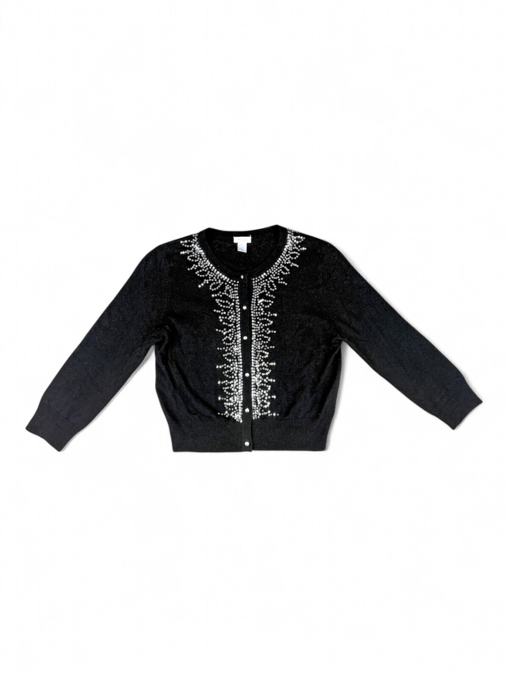 Aqua Girls M Black Silk Embellished Cardigan